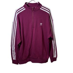 Adidas Sweatshirt Women' M Burgundy Red 1/4 Zip Pullover With Pockets Sportwear